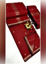 Maroon Silk Cotton Saree with Golden Border & Contrast Pallu