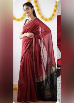 Orange Silk Cotton Saree with Black & Gold Border