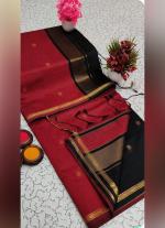 Orange Silk Cotton Saree with Black & Gold Border