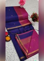 Purple Silk Cotton Saree with Golden Border & Contrast Pallu