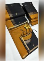 Mustard Silk Cotton Saree with Golden Border & Contrast Pallu
