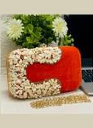 Rich Orange Hand Work Clutch
