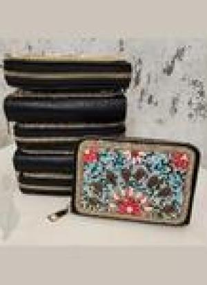 Light Blue Floral Zari Clutch