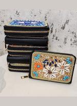 Cream Floral Zari Clutch