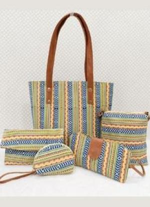 Multi Color  Ikkat 5 Piece Hand Bag