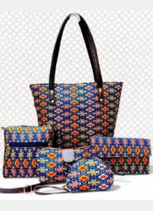 Multicolor  Ikkat 5 Piece Hand Bag