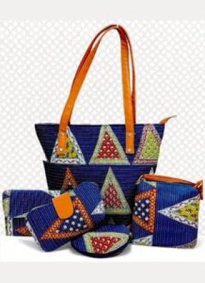 Royal Blue Ikkat 5 Piece Hand Bag