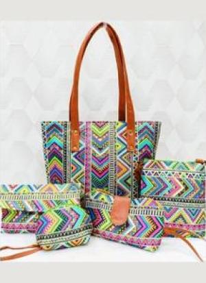 Multi Color Ikkat 5 Piece Hand Bag