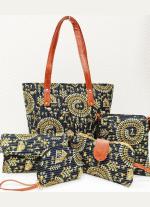 Navy Blue Ikkat 5 Piece Hand Bag