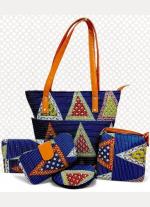 Royal Blue Ikkat 5 Piece Hand Bag