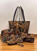 Brown Ikkat 5 Piece Hand Bag