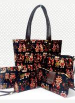 Navy Blue Ikkat 5 Piece Hand Bag
