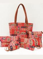 Pink Ikkat 5 Piece Hand Bag