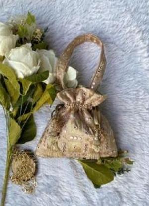 Dark Beige And Golden Potli