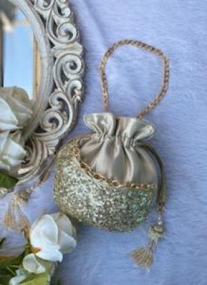Beige And Golden Potli