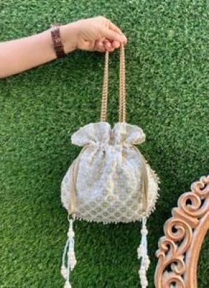 Cream Beaded Potli
