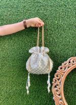 Cream Beaded Potli