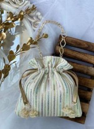 Golden And Beige Beaded Potli