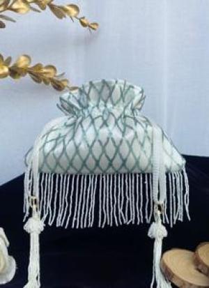 White And Green Beaded Potli