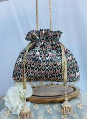 Black And Golden Floral Potli