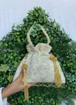 Golden And Light Beige Beaded Potli