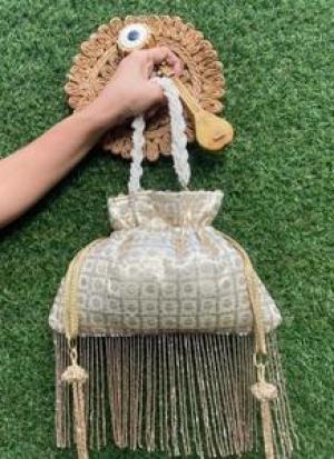 Golden And Cream Beaded Potli