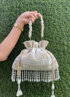 Beige And White Potli