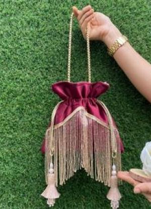 Magenta And Golden Potli