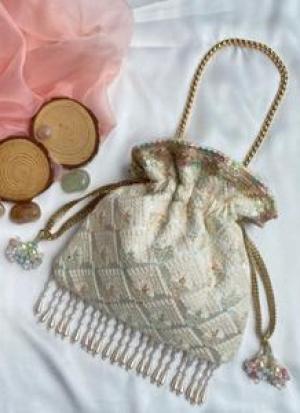 White Beaded Potli