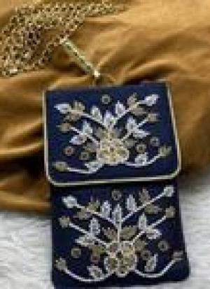 Navy Blue Zari Sling Bag