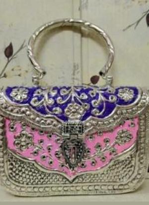 Navy Blue And Pink German Silver Clutch