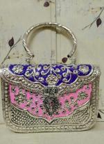Navy Blue And Pink German Silver Clutch