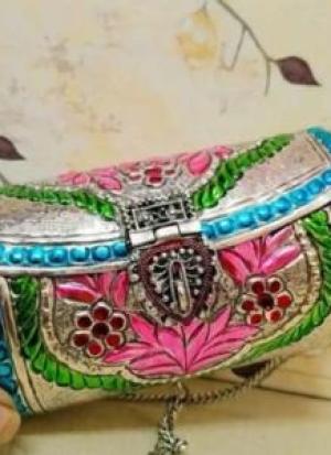 Green And Pink German Silver Clutch