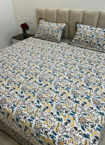 White And Yellow Hand Block Printed BedSheet