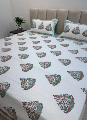 White Hand Block Printed Bed Sheet