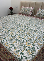 Green And Yellow Hand Block Printed Bed Sheet