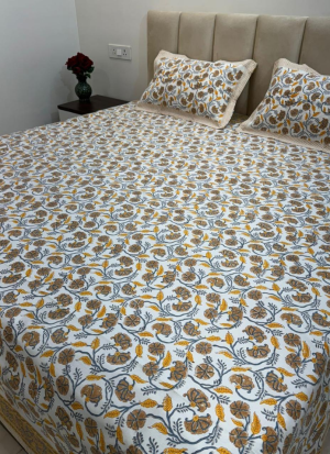 Blue And White Hand Block Printed Bed Sheet