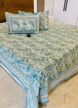 Light Green Floral Bed Sheet