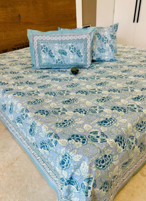 Light Blue Floral Bed Sheet