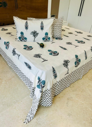 Black And Teal Floral Bed Sheet