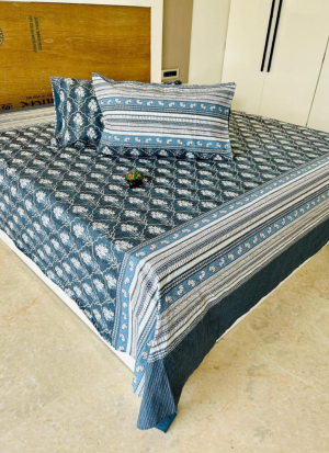 Blue And White Floral Bed Sheet
