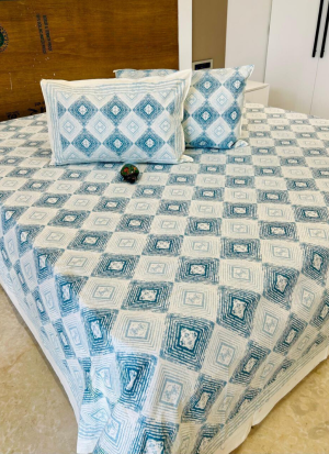 White And Blue Floral Bed Sheet