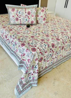 Pink And Green Floral  Bed Sheet