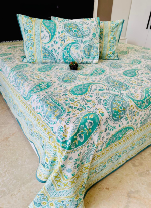 Teal And Yellow Floral Bed Sheet