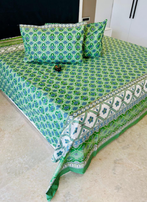 Green And Blue Floral Bed Sheet