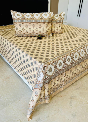 Beige Floral Bed Sheet