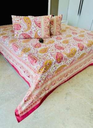 Pink And Yellow Floral Bed Sheet
