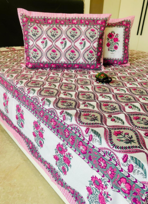 Pink And White Floral Bed Sheet