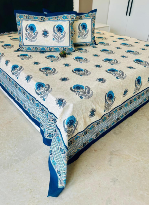 Blue And White Floral Bed Sheet