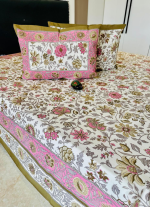Pink And Beige Floral Bed Sheet